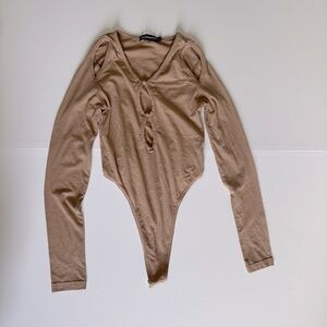Stone Button Up V Neck Bodysuit